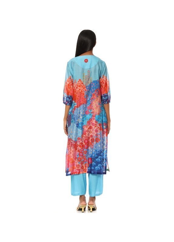 Blue Powder Chanderi Printed Kurta Bottom Set for Women