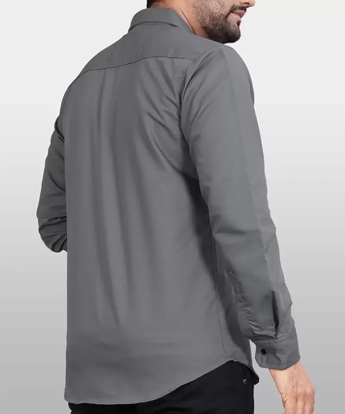 Men’s Regular Fit Solid Soft Touch Cotton Casual Shirt with Pocket Design with Spread Collar & Full Sleeves