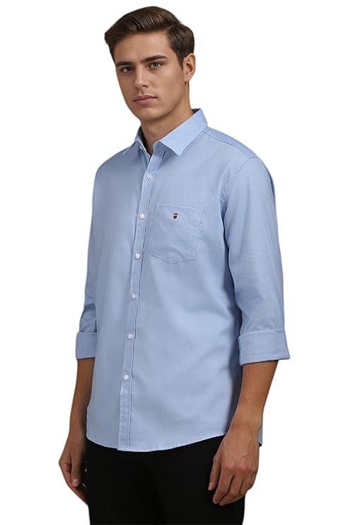 Louis Philippe Men’s Easy to Care Cotton Slim fit Solid Casual Shirt with Natural Stretch