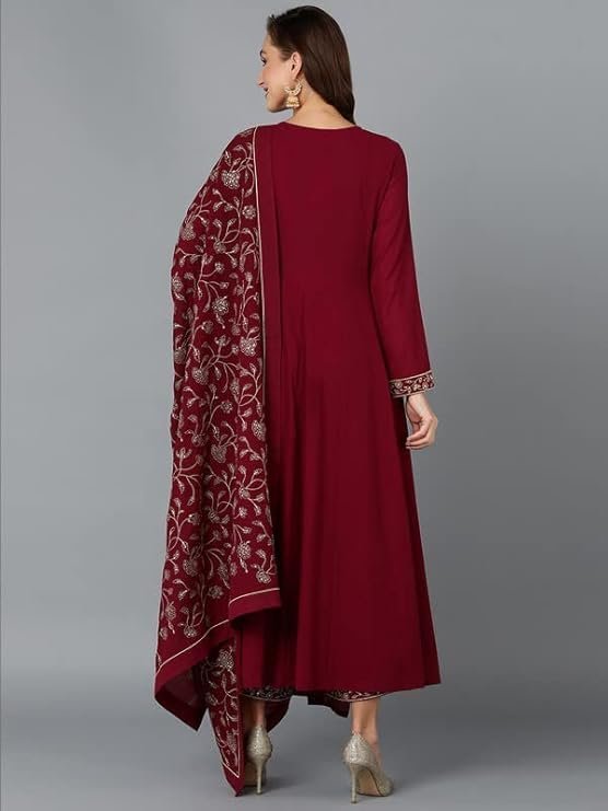 Vaamsi Women’s Georgette Embroidered Flared Angrakha Pant With Dupatta With Inner