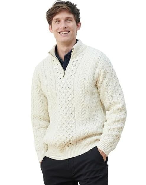 Men’s Merino Wool Aran 1/2 Zipper Sweater