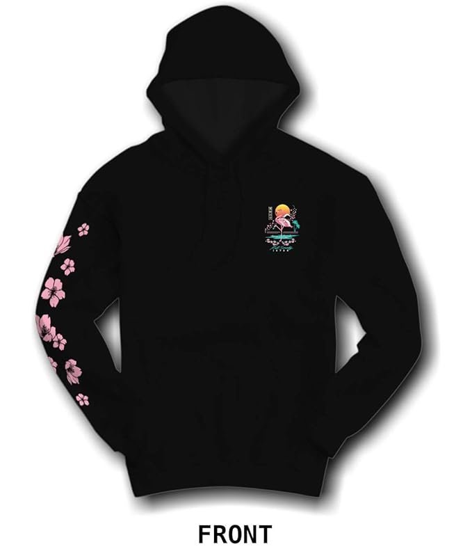 Society Flamingo Blossom Mens Hoodie – Black