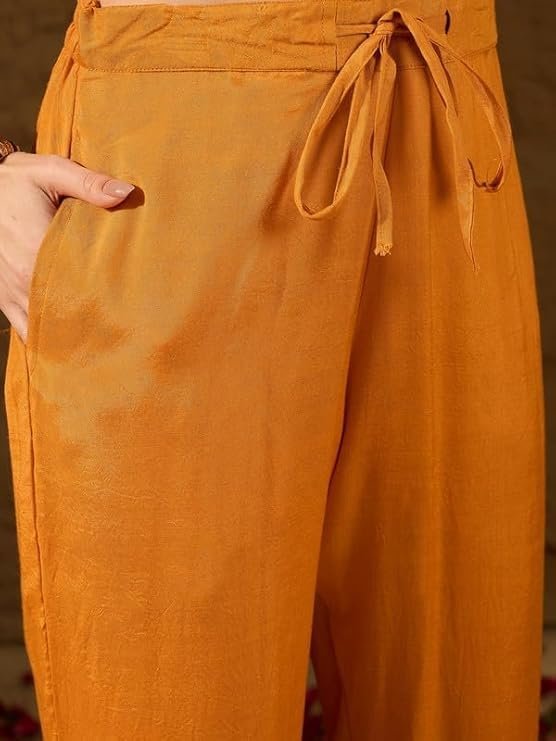 Vaamsi Women’s Mustard Silk Ikat Straight Woven Kurta Pant With Dupatta Set | Straight Kurta Set For Women | Woven Salwar Suit For Women