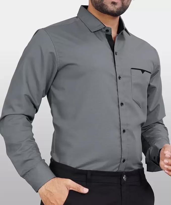 Men’s Regular Fit Solid Soft Touch Cotton Casual Shirt with Pocket Design with Spread Collar & Full Sleeves
