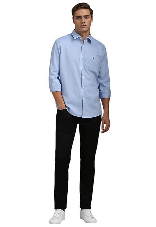 Louis Philippe Men’s Easy to Care Cotton Slim fit Solid Casual Shirt with Natural Stretch