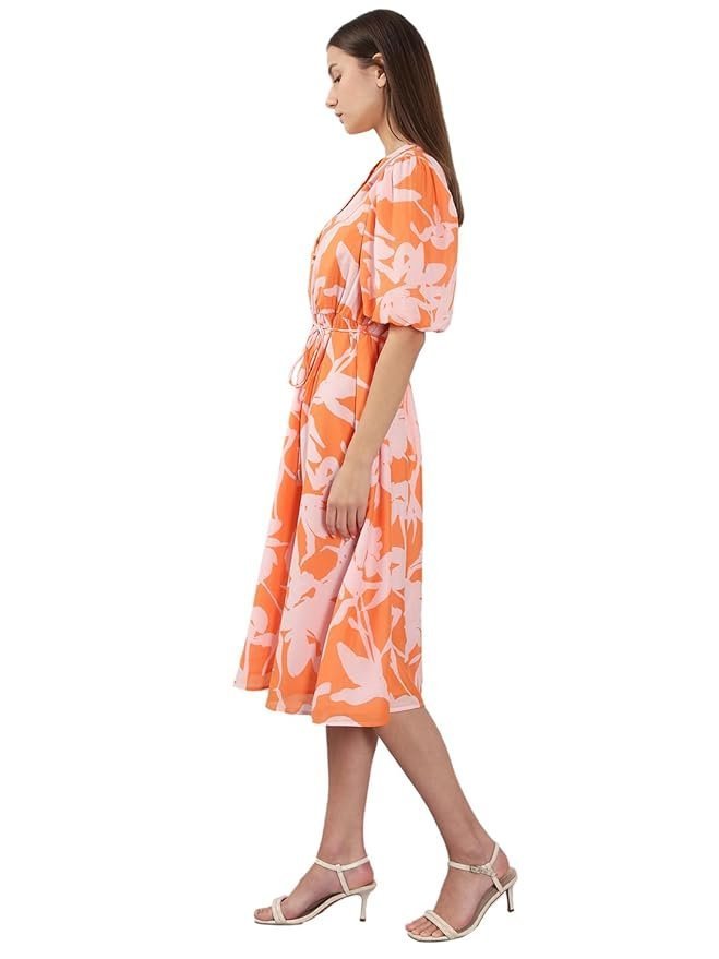 VERO MODA Women’s Polyester Fit and Flare Midi Dress