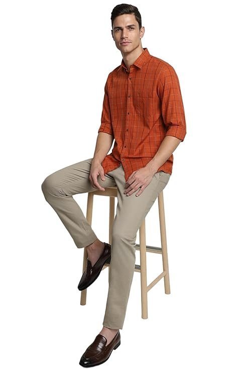 Peter England Men’s Checkered Casual Everyday Full Sleeve Shirt | 100% Cotton