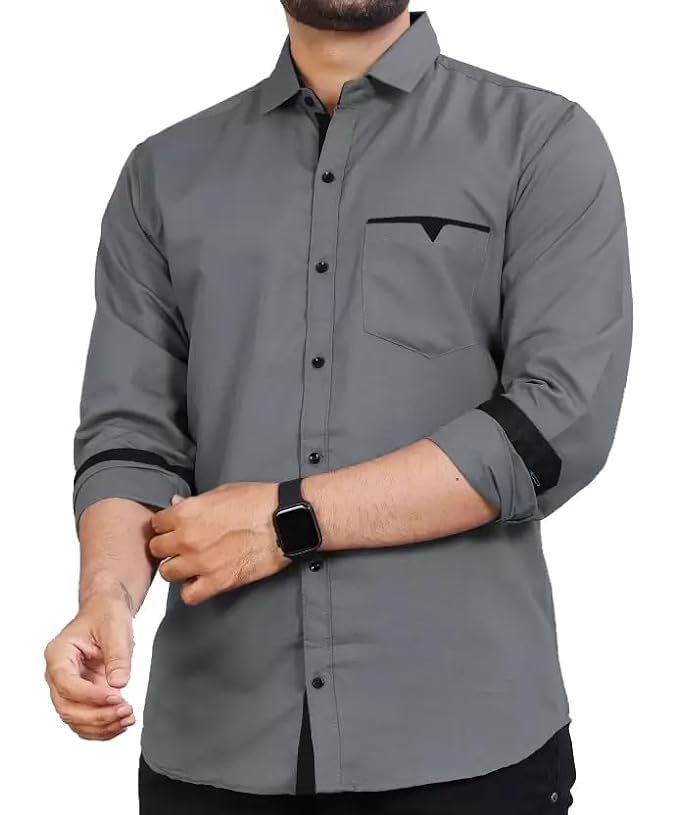 Men’s Regular Fit Solid Soft Touch Cotton Casual Shirt with Pocket Design with Spread Collar & Full Sleeves