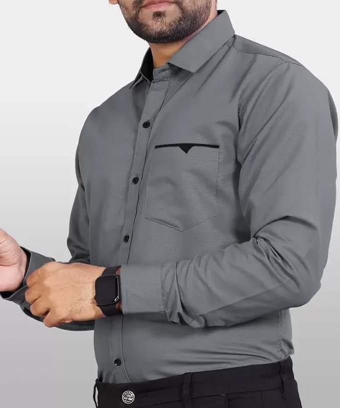 Men’s Regular Fit Solid Soft Touch Cotton Casual Shirt with Pocket Design with Spread Collar & Full Sleeves