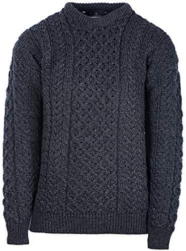 100% Irish Merino Wool Traditional Crew Neck Aran Sweater by Carraig Donn