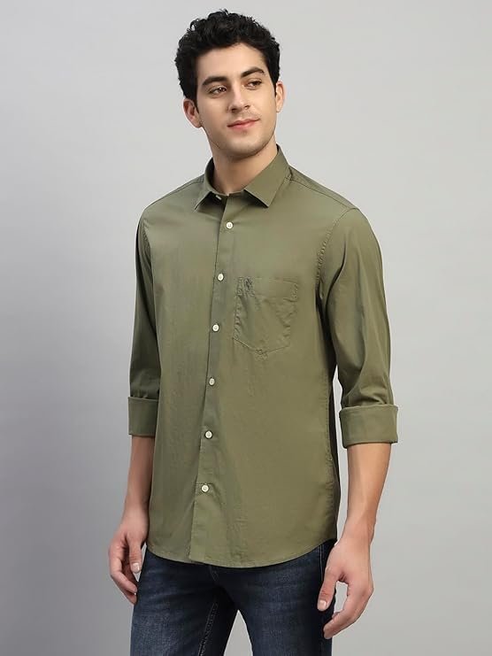 Cantabil Men’s Solid Full Sleeves Spread Collar Casual Shirt