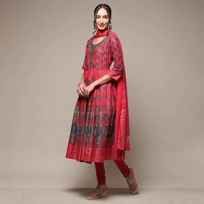 BIBA Women Cotton Anarkali Kurta Churidar Suit Set