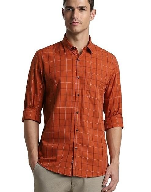 Peter England Men’s Checkered Casual Everyday Full Sleeve Shirt | 100% Cotton