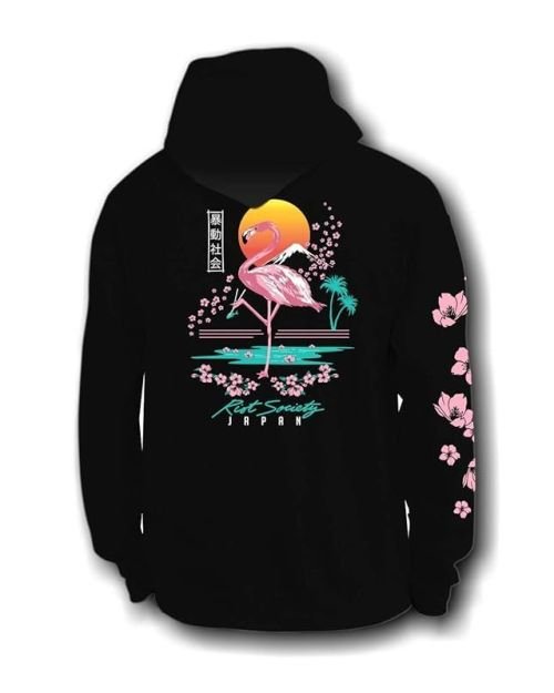 Society Flamingo Blossom Mens Hoodie – Black