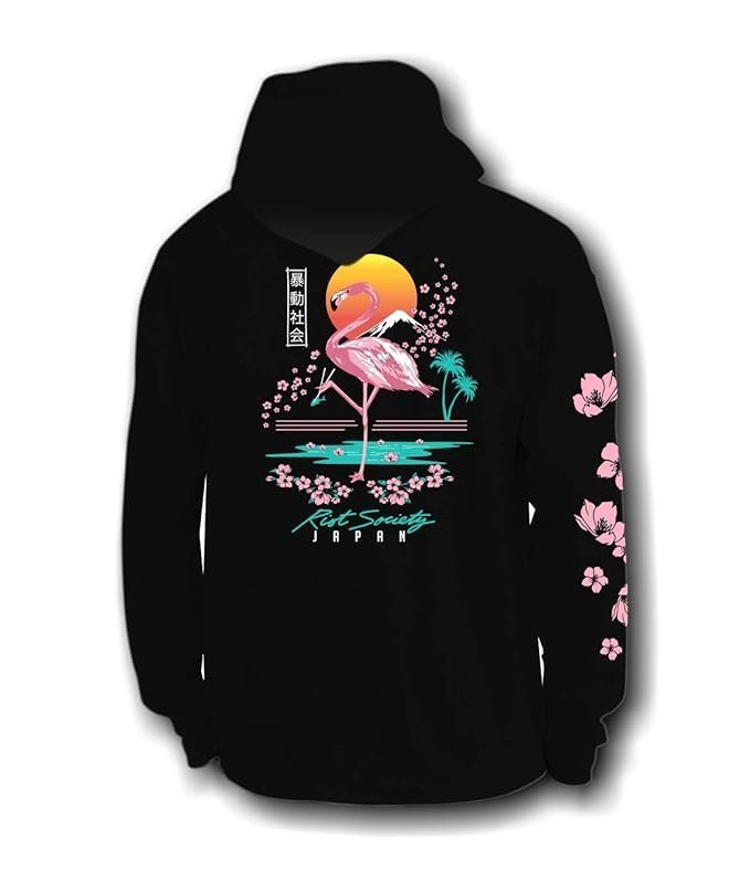 Society Flamingo Blossom Mens Hoodie – Black
