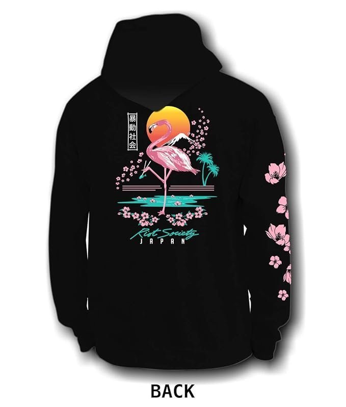 Society Flamingo Blossom Mens Hoodie – Black