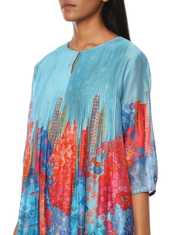 Blue Powder Chanderi Printed Kurta Bottom Set for Women