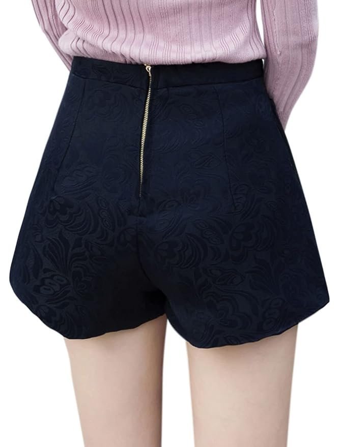 Women High Waist Floral Jacquard Two Pockets Padded Shorts