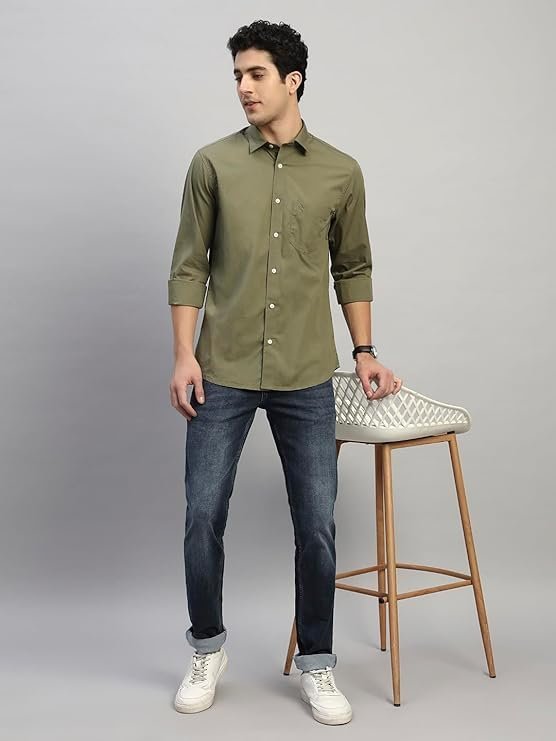 Cantabil Men’s Solid Full Sleeves Spread Collar Casual Shirt