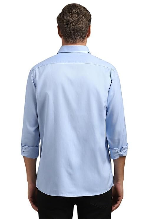 Louis Philippe Men’s Easy to Care Cotton Slim fit Solid Casual Shirt with Natural Stretch