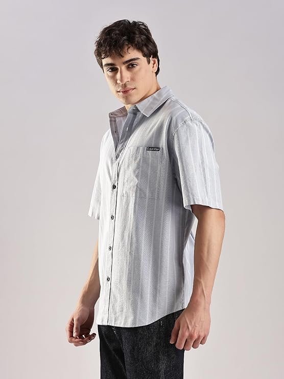 Calvin Klein Jeans Striped Relaxed-Fit Oxford Woven Shirt