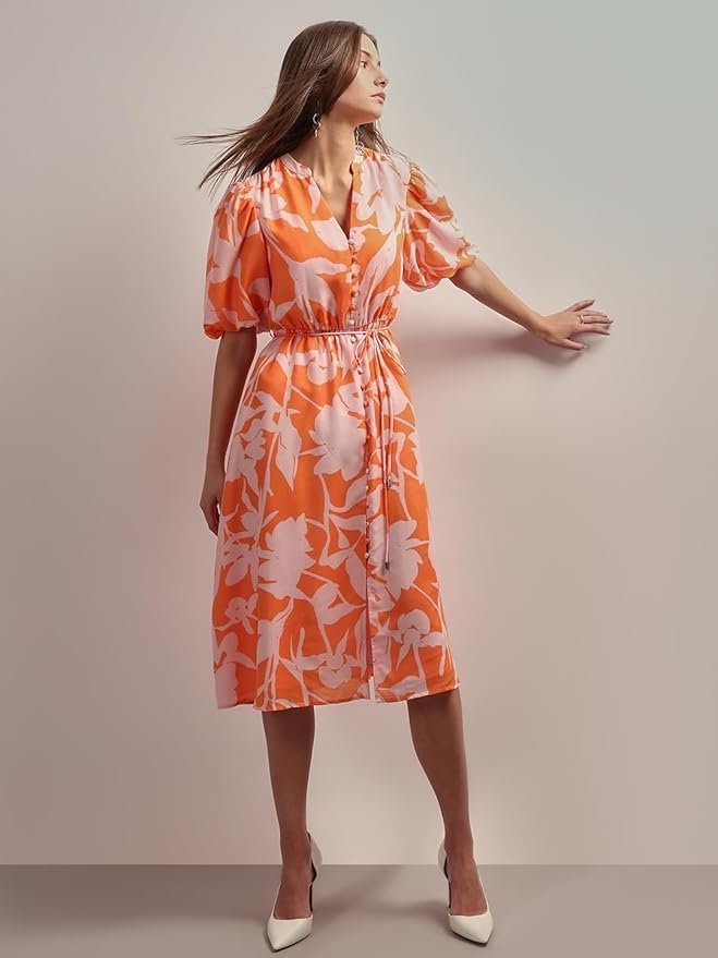 VERO MODA Women’s Polyester Fit and Flare Midi Dress