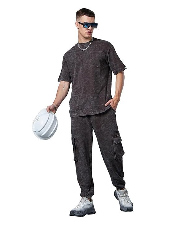 Bewakoof Heavy Duty 1.0 Men’s Self Design Oversized Fit Half Sleeve Round Neck Terry Acid Wash Co-Ordinates T-Shirt