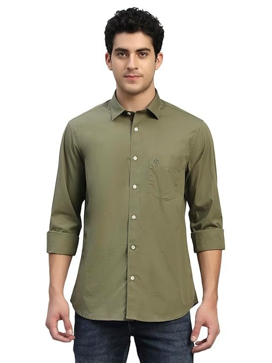 Cantabil Men’s Solid Full Sleeves Spread Collar Casual Shirt