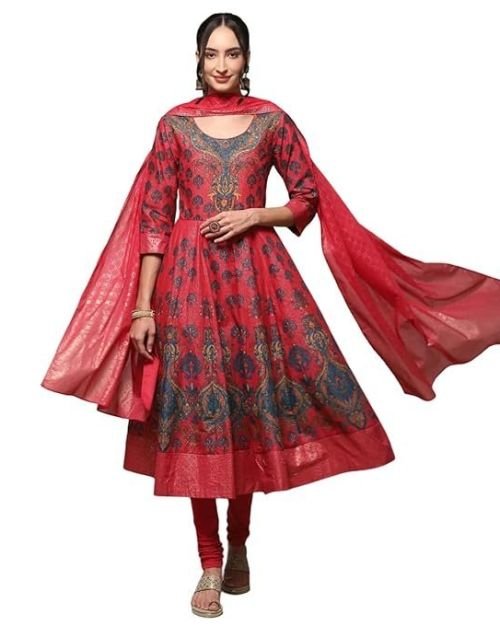 BIBA Women Cotton Anarkali Kurta Churidar Suit Set