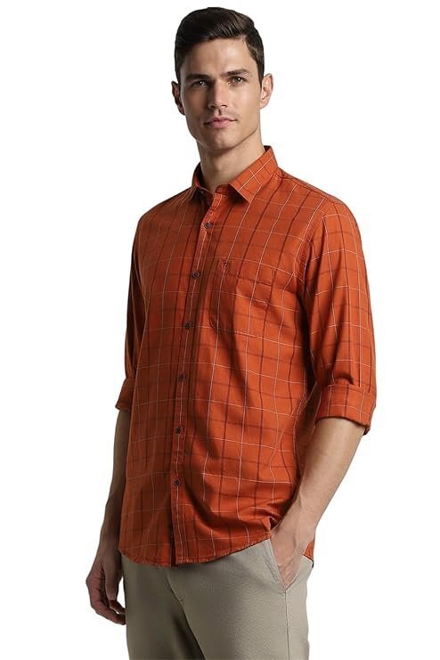 Peter England Men’s Checkered Casual Everyday Full Sleeve Shirt | 100% Cotton