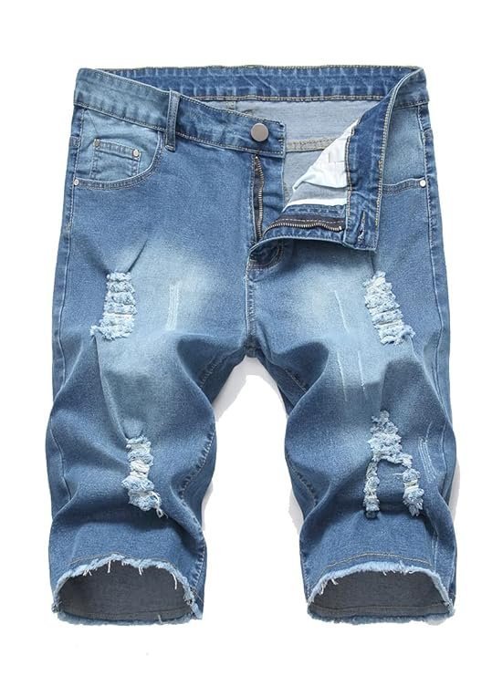 Litteking Men’s Ripped Jean Shorts Casual Distressed Denim Shorts Summer Short Pants with Pockets