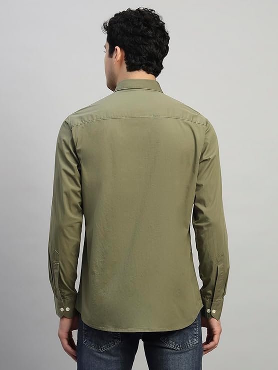 Cantabil Men’s Solid Full Sleeves Spread Collar Casual Shirt