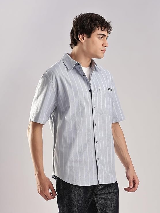Calvin Klein Jeans Striped Relaxed-Fit Oxford Woven Shirt