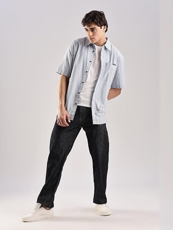 Calvin Klein Jeans Striped Relaxed-Fit Oxford Woven Shirt