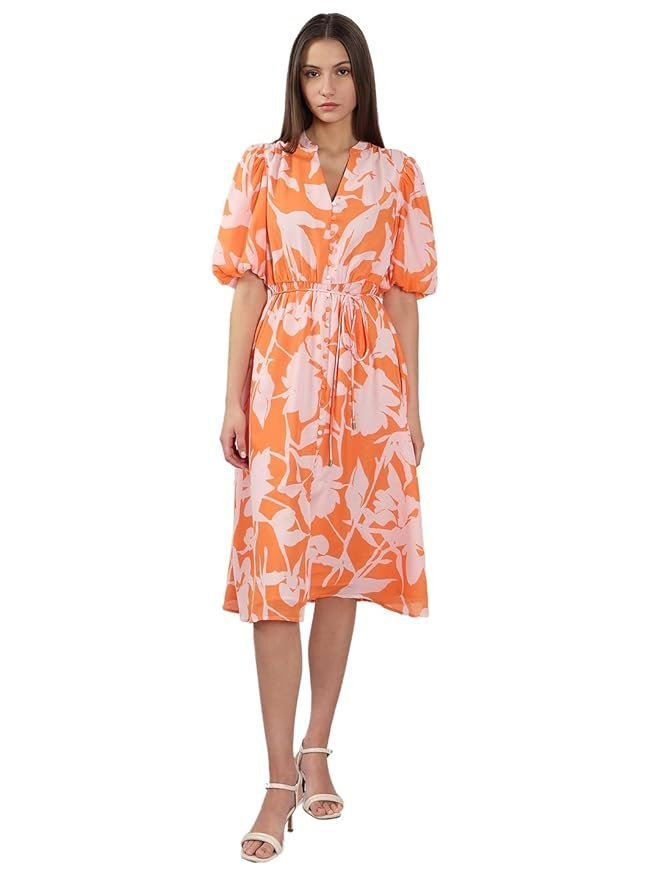VERO MODA Women’s Polyester Fit and Flare Midi Dress