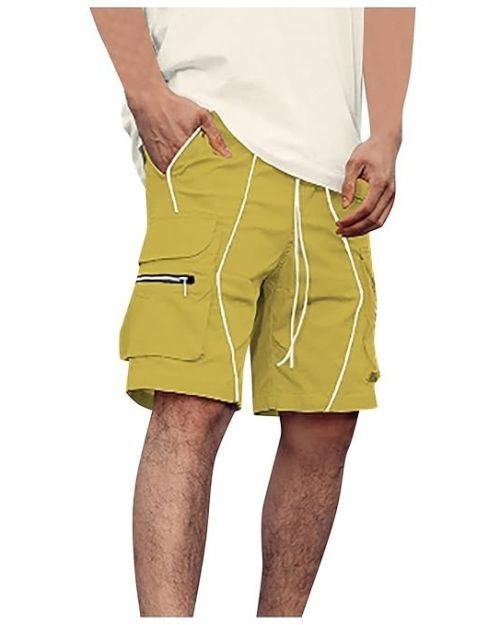 Men’s Shorts Fashion Men’s Pure Color Casual Straight Tooling Wind Cropped Trousers