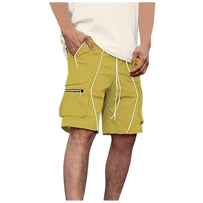Men’s Shorts Fashion Men’s Pure Color Casual Straight Tooling Wind Cropped Trousers