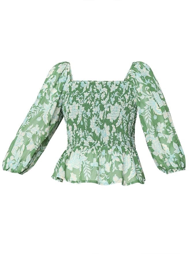 VERO MODA Floral Printed Puff Sleeve Cinched Waist Crop Top