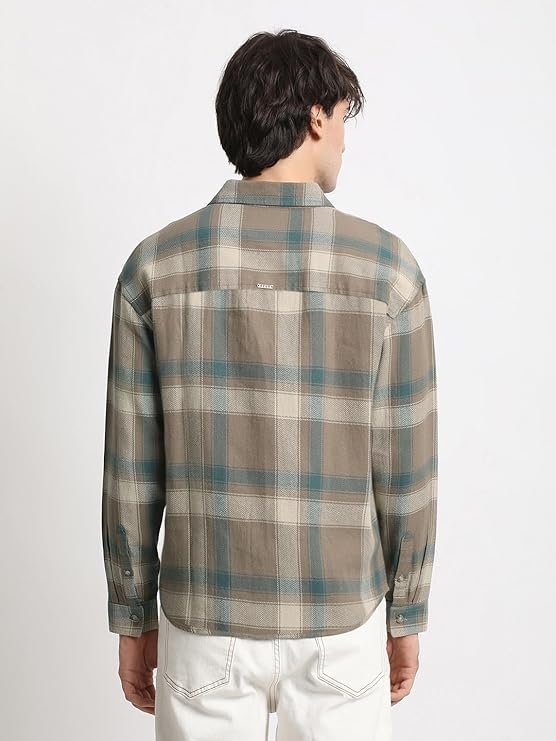 THE BEAR HOUSE Men’s Brown Checked Relaxed Fit Cotton Casual Shirt