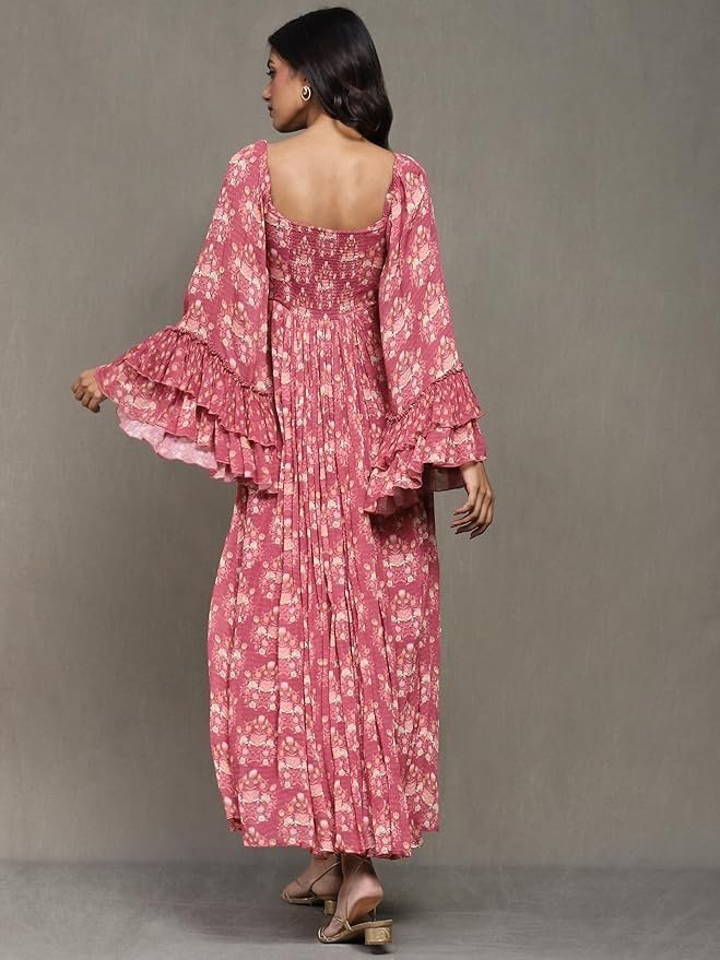 Ritu Kumar Pink Block Print Long Dress