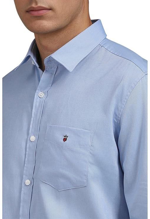 Louis Philippe Men’s Easy to Care Cotton Slim fit Solid Casual Shirt with Natural Stretch