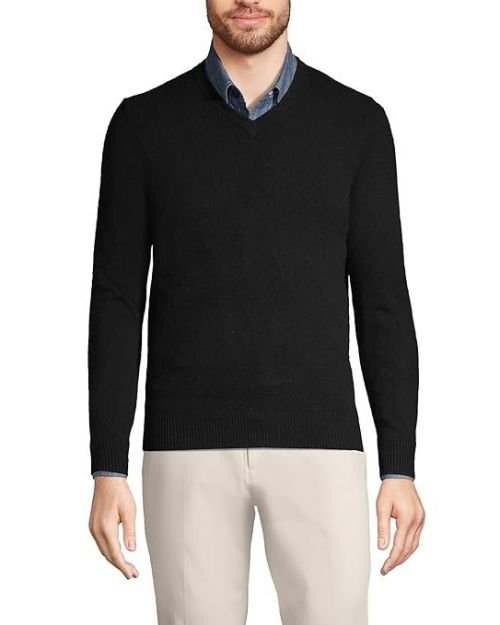 Lands’ End Men’s Fine Gauge Cashmere V-neck Sweater