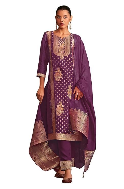 Janasya Women’s Organza Jacquard Straight Kurta Set