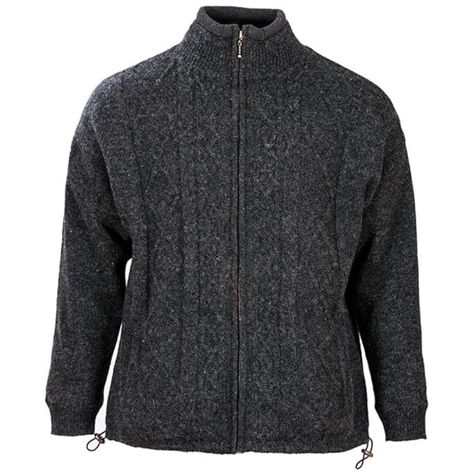 Men’s Irish Wool Sweater, Full Zip, Front Pockets, Lined Interior, Gray