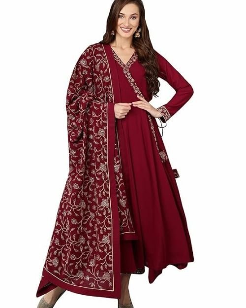Vaamsi Women’s Georgette Embroidered Flared Angrakha Pant With Dupatta With Inner