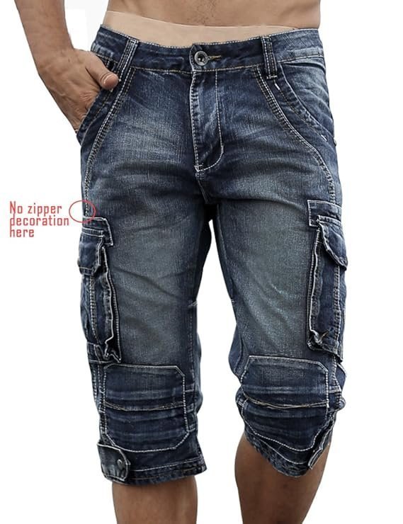 Idopy Men`s Cargo Denim Biker Jeans Shorts With Zippers