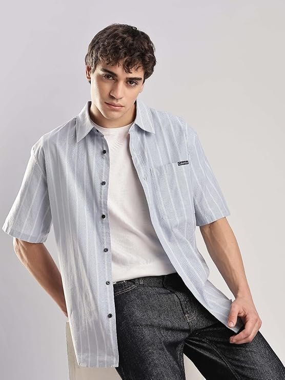 Calvin Klein Jeans Striped Relaxed-Fit Oxford Woven Shirt