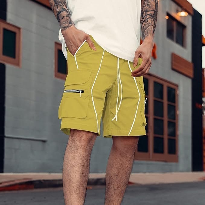 Men’s Shorts Fashion Men’s Pure Color Casual Straight Tooling Wind Cropped Trousers
