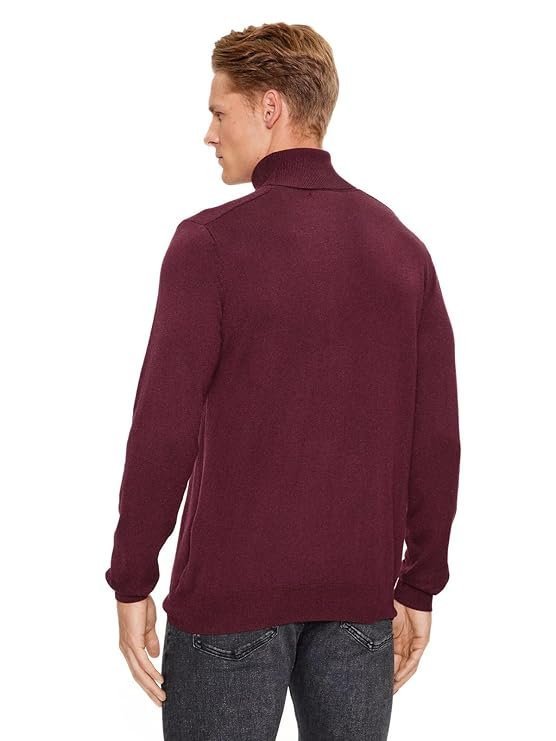 GUESS Maroon Polyamide Blend Solid Pullover Sweater