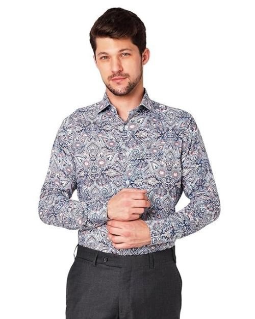 Men’s Printed Cotton Shirt | Full Sleeve | Tailored Fit Summer Casual Formal Wear | Soft Breathable Fabric